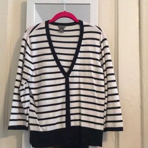 Ann Taylor Dark Navy and White Striped Sweater